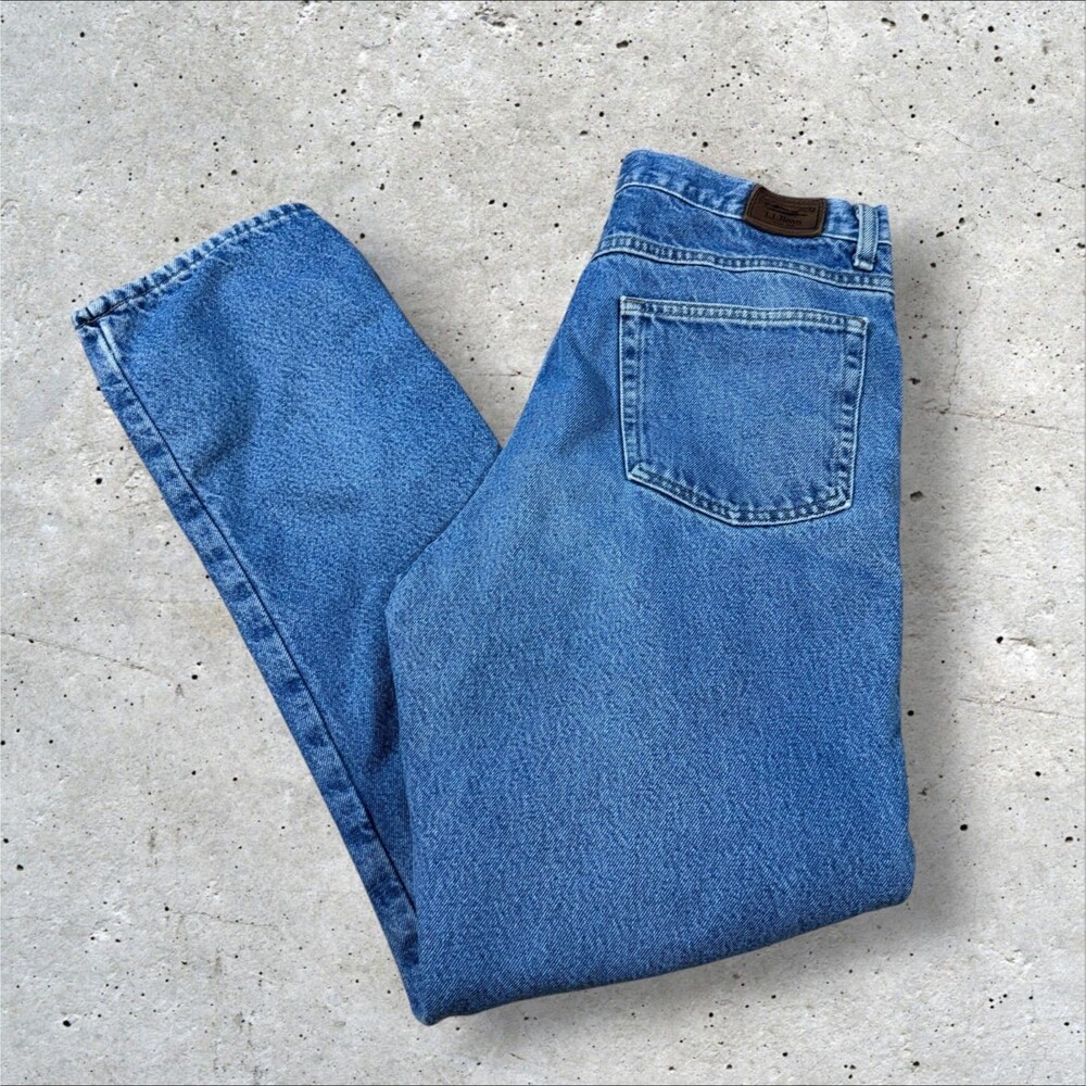 LL Bean Mens Size 33x32 Flannel Lined Classic Fit Denim Jeans Plaid Medium Wash